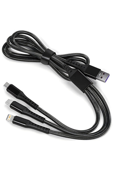 Choice Black 3 in 1 USB Fast Charging Cable Type C Micro IOS Multi Charger Ca...