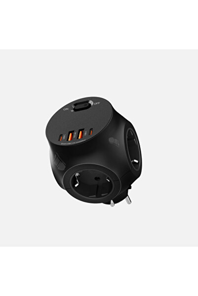 Choice1 4AC Black EU Plug Multi-Function Wall Mounted Power Strip 4000W Overl...