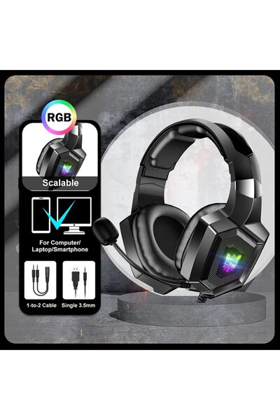 Choice1 سماعات ألعاب أونيكوما سوداء اللون، مزودة بميكروفون عالي الدقة مرن، وإ...