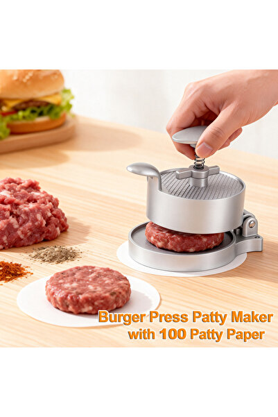Choice 1 Set 12.5cm Manual Burger Press Patty Maker with 100 Patty Paper Adju...
