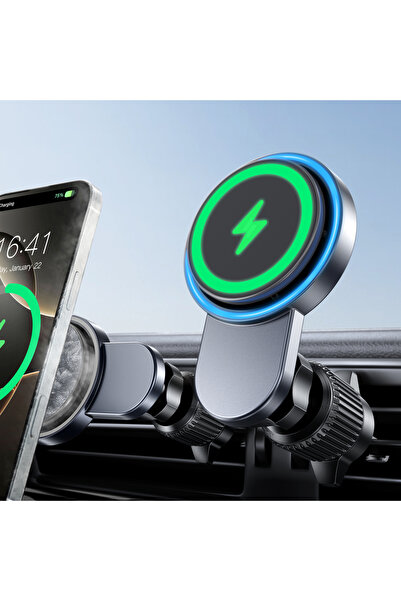 Choice حامل هاتف مغناطيسي أسود للسيارة مع مروحة يحافظ على البرودة، شحن لاسلكي...