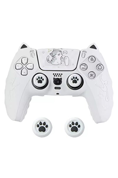 Choice1 مجموعة غطاء وحدة تحكم سيليكون أبيض بتصميم مخلب قطة مع ملصق، غطاء وحدة...