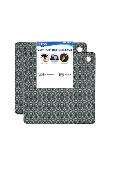 Choice1 7in Square Mats Gray 2Pcs Silicone Trivet Mats Silicone Pot Holders H...