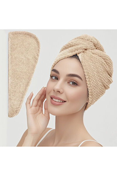 Choice3 Khaki Solid color hair towel texture dry hair cap 9.8 "X 25.5" absorb...