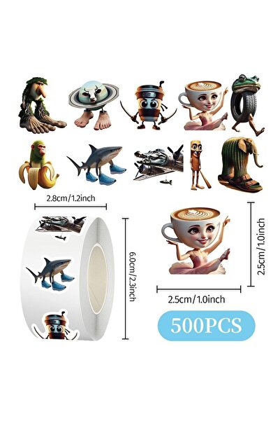 Choice MULTICOLOR 500Pcs/Roll Tung Tung Sahur Italian Brainrot AI Abstract Se...