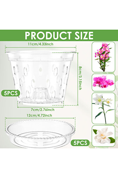 Choice1 ٥ قطع من أواني زراعة الأوركيد البلاستيكية مقاس ٤ بوصات، أواني شفافة م...