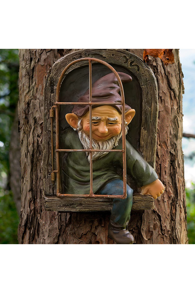 Choice WYK1212 تمثال قزم الحديقة المشاغب، يحتضن الشجرة من النافذة/الباب، لتزي...