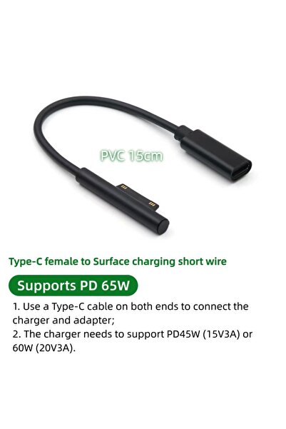 Choice3 PD65W-PVC-0.15m PD 100W Type-C to Microsoft Surface Charger Cable Bra...