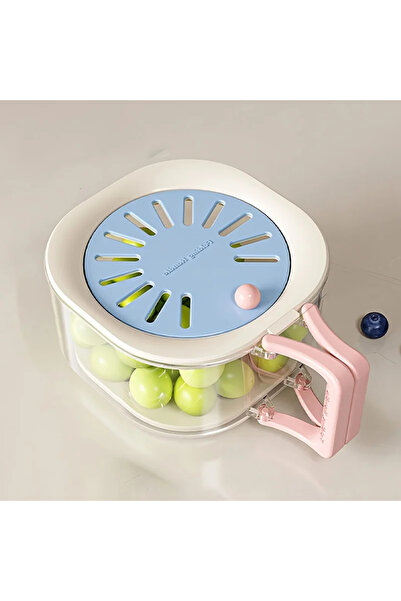 Choice1 سلة تصريف مزدوج الطبقات زرقاء اللون، وعاء لتجفيف الفاكهة بمقبض قابل ل...