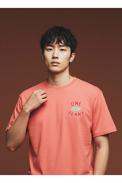 One Penny One Leaf Coral Front Embroidery Printed T-Shirt