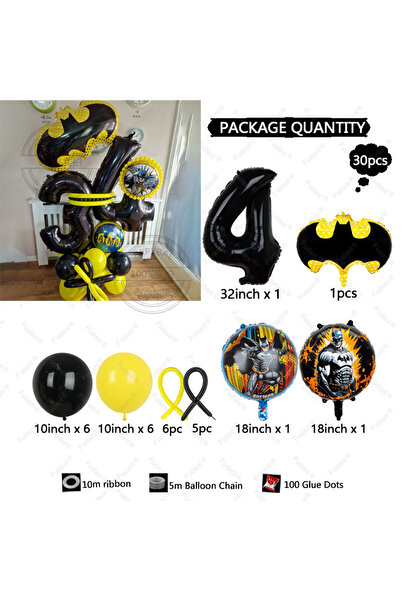 Choice22 32inch NO.4 30Pcs Marvel Themed Batman Balloon Column Set With Black...