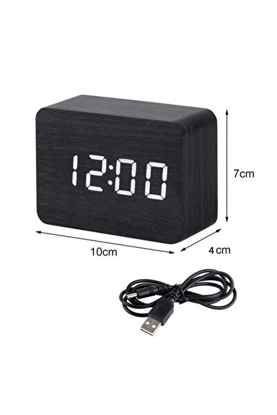 choice2 ساعة منبه خشبية سوداء بإضاءة LED، مزودة بخاصية التحكم الصوتي، تعمل بن...