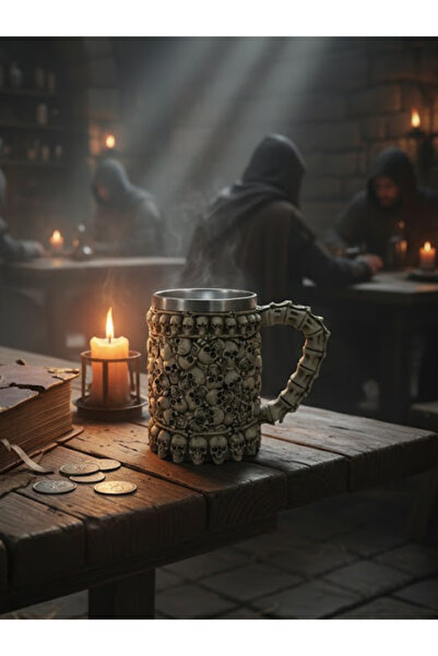 MINDA Kuru Kafa Temalı Kupa Bardak - Paslanmaz Çelik - Viking Tema Bira Barda...