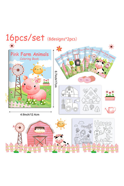 Choice 16pcs-TY095 16pcs Cartoon Pink Farm Animals Graffiti Painting Book Kid...