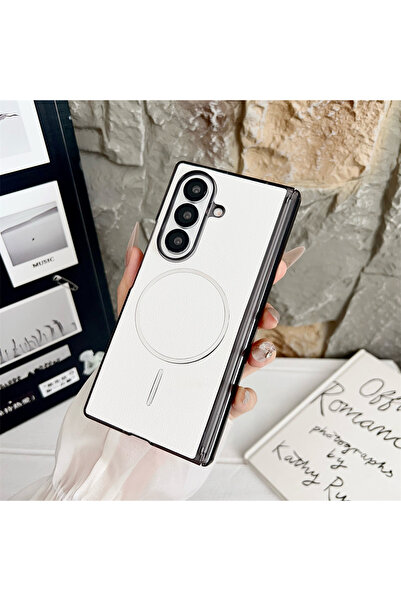 Choice6 غلاف هاتف فاخر من جلد المغناطيسي باللون الأبيض لهاتف Galaxy Z Fold6، ...