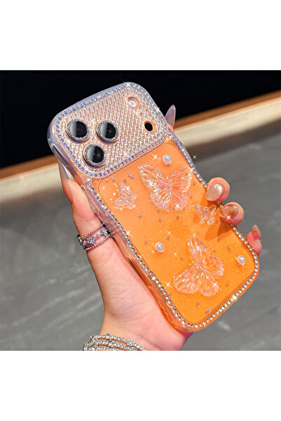 Choice26 جراب فراشة ثلاثي الأبعاد لامع مرصع بأحجار الراين الصفراء لهاتف iPhon...