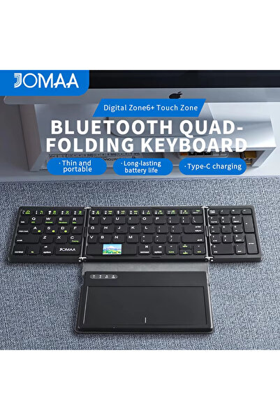 Choice لوحة مفاتيح بلوتوث سوداء قابلة للطي، مزودة بلوحة لمس كبيرة ولوحة مفاتي...