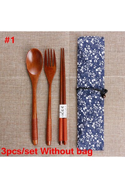 Choice5 ملعقة وشوكة وعيدان طعام، طقم أدوات مائدة خشبية محمولة، مناسب للسفر، ص...