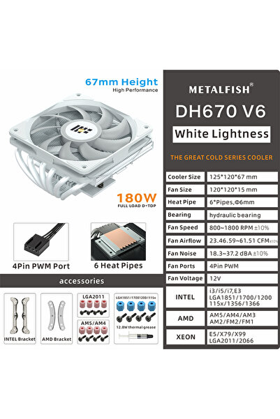 Choice1 As shown As shown DH670 White METALFISH DH670 Low Profile CPU Cooler ...
