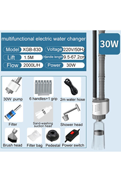 Choice مجموعة مضخة تغيير مياه حوض السمك الكهربائية بقوة 30 واط، أداة تنظيف خز...