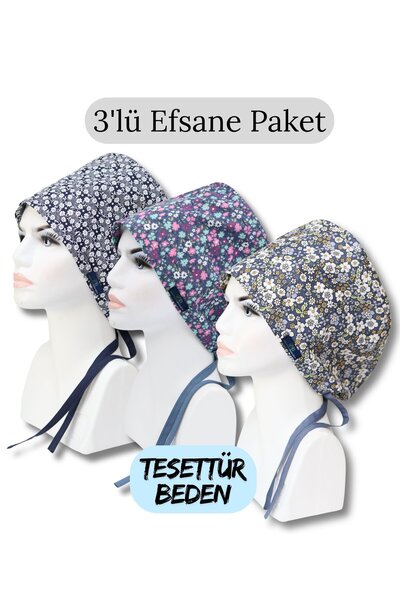 doktorbonem Hijab Size 3-Piece Legendary Pack Navy Blue Crispy Daisies Blue T...