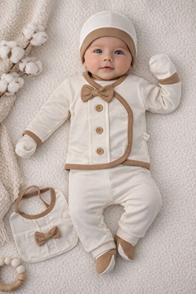 Pure Boutique Комплект за новородено от 5 части, бебешки, кремаво кафяв, елег...