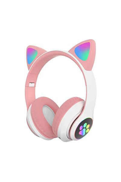 Choice1 سماعات رأس لاسلكية لطيفة على شكل قطة مع ميكروفون وإضاءة فلاش وردية، س...
