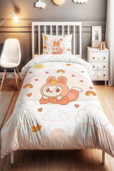 EVPANYA Orange Pofi Patterned Single Baby Kids Duvet Cover Set