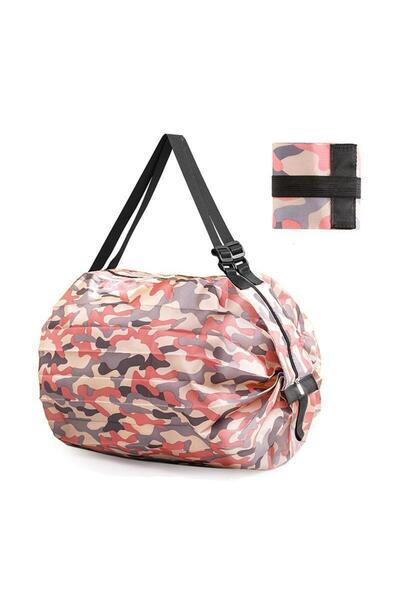 Choice3 حقيبة قماشية يدوية مموهة باللون الوردي، حقيبة خضراوات قابلة للطي، محم...