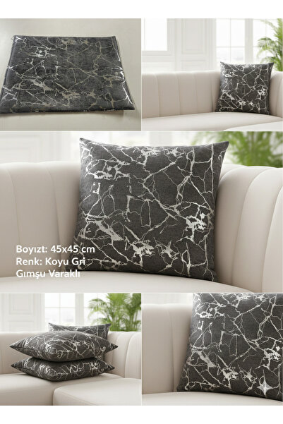 Tekstilsa Velvet Dark Gray with Silver Metallic Throw Pillow Cover Gilded Wov...