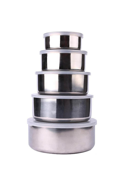 Choice طقم أوعية خلط مكون من 5 قطع مع أغطية محكمة الإغلاق، مصنوع من الفولاذ ا...