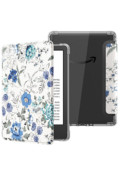 Choice4 White Blue Floral Case for 6" Kindle 11th Gen 2024 2022 Ultra Clear S...