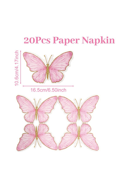 Choice pink Butterfly Party Napkins Birthday Decor Printed Paper Restaurant A...