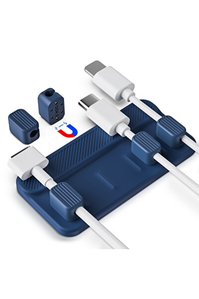 Choice مجموعة زرقاء من كابلات البيانات المكتبية، منظم كابلات مغناطيسي، بكرة س...