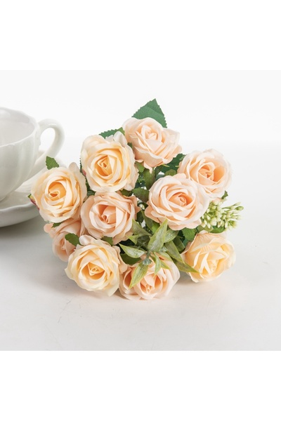 choice2 باقة من عشرة رؤوس من الورود البيضاء حرير الاصطناعية بلون الشمبانيا، م...