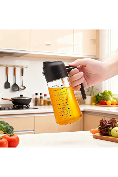 Choice بخاخ زيت زيتون زجاجي أسود سعة 470 مل (16 أونصة) للطبخ - زجاجة موزع زيت...