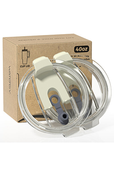 Choice ملحقات غطاء كوب أبيض من ووترسي سعة 40 أونصة، غطاء ماصة بلاستيكي من الت...