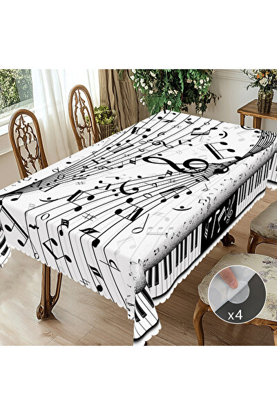 Choice4 152×305 سم Y001 قطعة واحدة من مفرش طاولة مطبوع طابع موسيقي، بنمط نوتا...