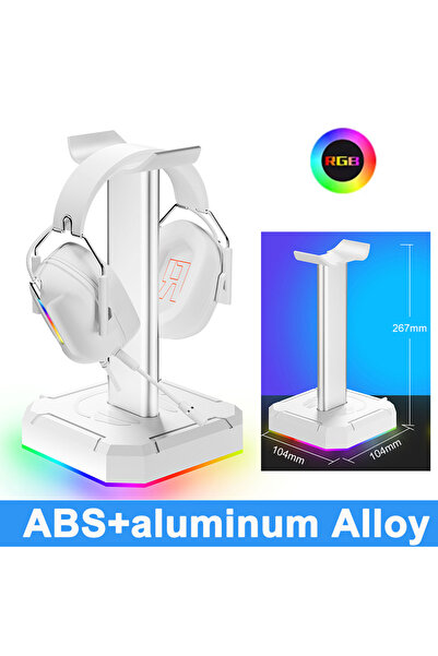 Choice11 حامل سماعات ألعاب RGB أبيض، حامل سماعات مضيء، منفذي USB مزدوجين، حام...