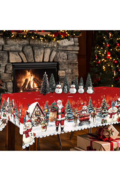 Choice 152X305Cm S122 1 Piece of Red Merry Christmas Themed Printed Tableclot...
