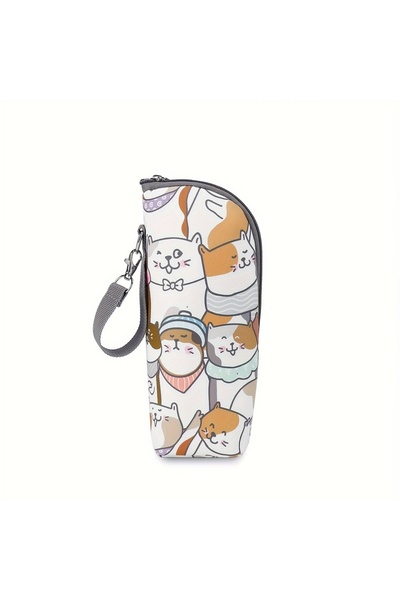 Choice1 Kitten Cute Animal Print Insulated Bottle Bag, Portable Zippered Diap...