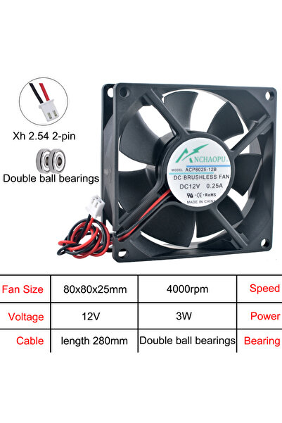 Choice3 80x80x25mm DC12V Double ball ACP8025 80mm Cooling Fan 80x80x25mm DC 5...