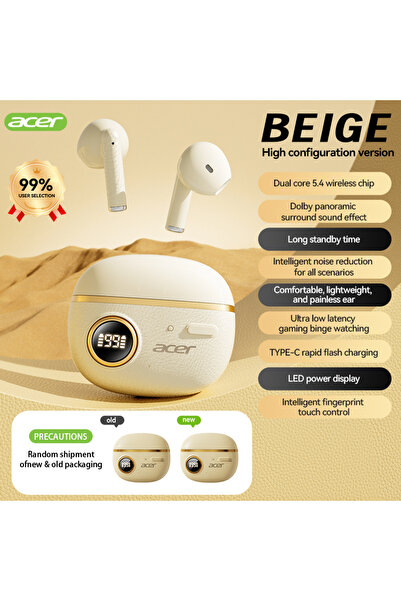 Choice سماعات أذن لاسلكية بلوتوث Ohr544 بلون بيج [منتج رسمي من Acer]، تصميم م...