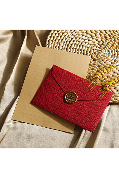 Choice Red-1 set 1/5 Set Deluxe Linen Envelope and Letter Set with Wax Seal -...