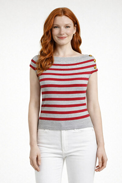 Neden Tekstil Marin Style Striped Boat Neck Knitwear Sweater Blouse