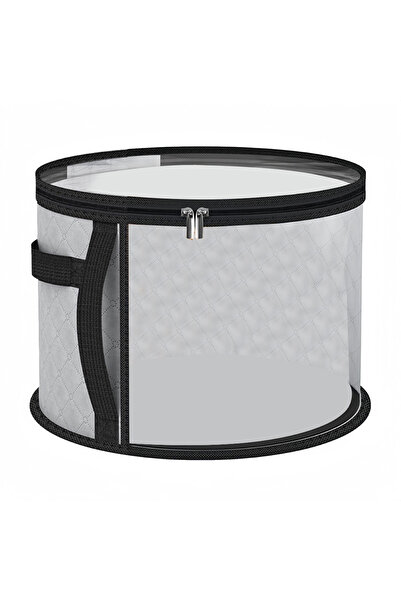Choice Gray Storage Box With Zippered Lid Multi Function Hat Storage Bucket C...