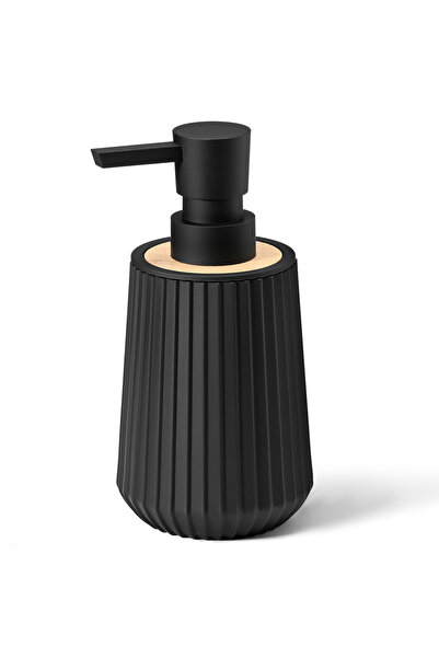 Choice1 250ml black Modern Style Black Matte Stripe with Bamboo Trim Soap Dis...