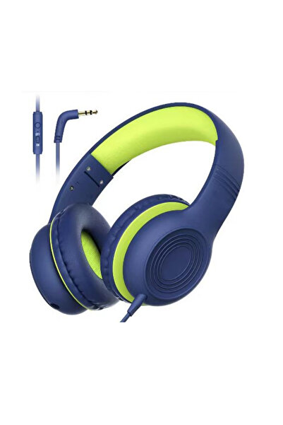 Choice1 سماعات رأس بأسلاك زرقاء مزودة بميكروفون، قابلة للطي والتعديل، تغطي ال...