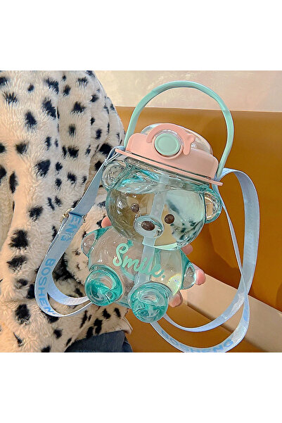 Choice زجاجة ماء كبيرة بسعة 1000 مل بتصميم دب لطيف، كوب 2 في 1 مع ماصة، مناسب...