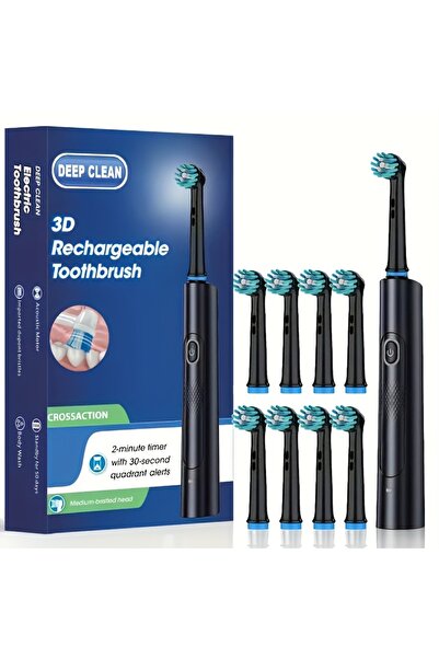 Choice Black 8 Brush Smart Rotating Timing Electric Toothbrush, Rechargeable ...